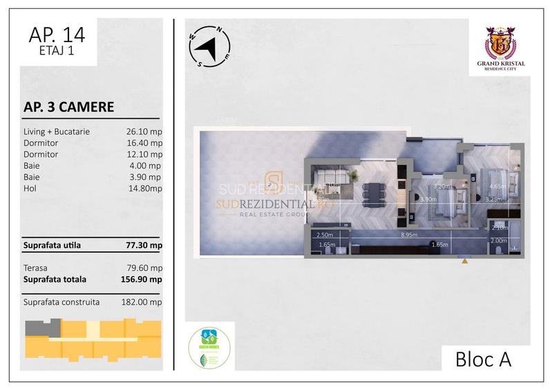 Apartament spatios, 3 camere si terasa 79 mp - zona Bd.Metalurgiei, S4 - 1