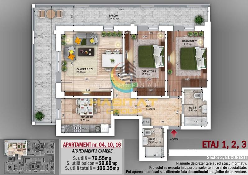 N. Grigorescu 3 camere decomandat 77 mp + terasa 30 mp - 2