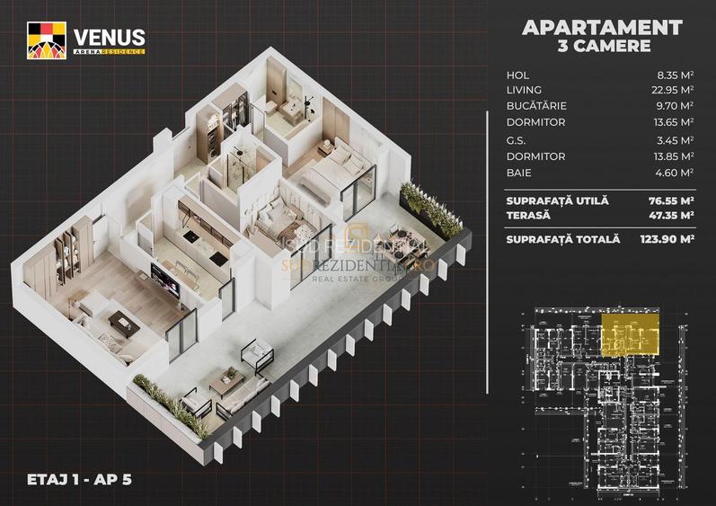 Apartament 3 camere de vanzare, 124 mp, bloc nou - metrou Aparatori - 7
