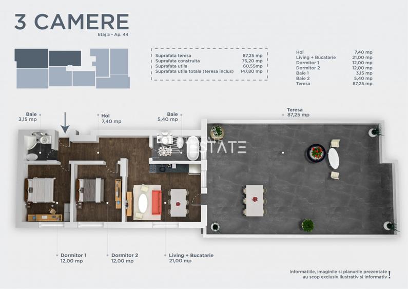 FINALIZAT | 3 camere cu terasa de 87mp - Titan/Pallady - 2