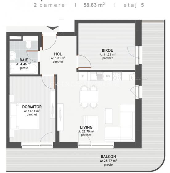 Apartament 3 camere 58,63mp+28 terasa ansamblu premium Floresti - 7