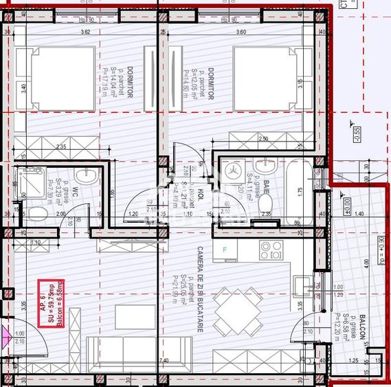 Apartament 3 Camere, 2 Băi și Balcon + POD - 1