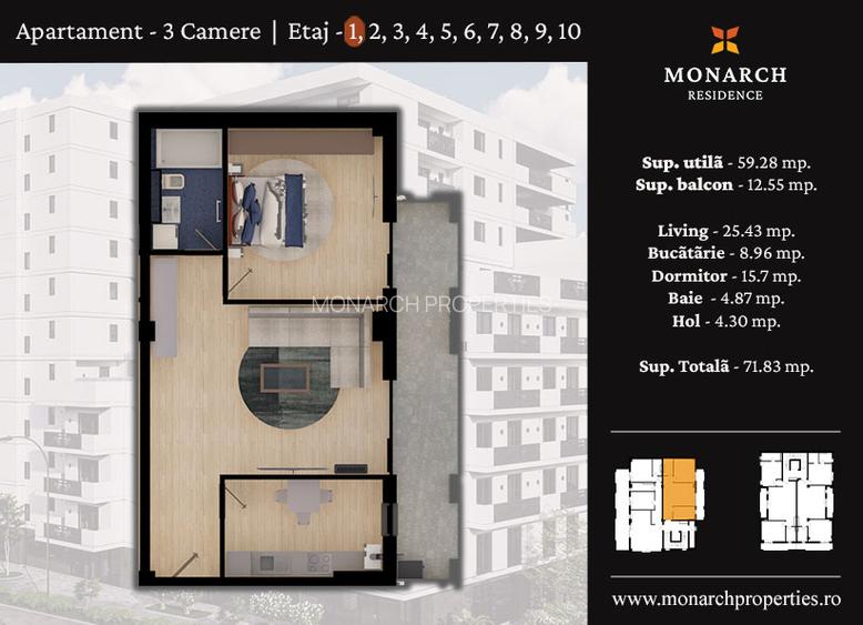 MONARCH RESIDENCE - Apartament cu bucatarie inchisa! - 1