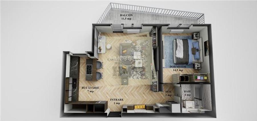 Apartament mobilat 60 mp utili la etajul 1 cu 2 camere terasa 12 mp - 10