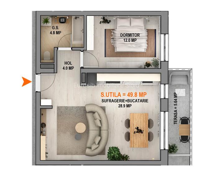 Apartament 2 camere 49,5 mp + balcon - finisat la cheie - parcare proprie - 7