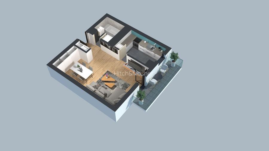 Apartament tip studio cu bucatarie inchisa si terasa- Comision 0 - 6