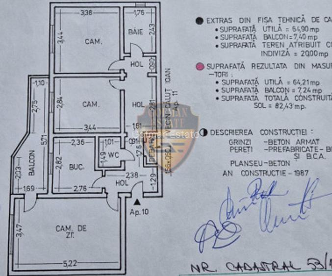 3 camere Inel 2, 72mp, et 2/4 decomandat, parcare, ne/mobilat, centrala gaz, A/C - 22