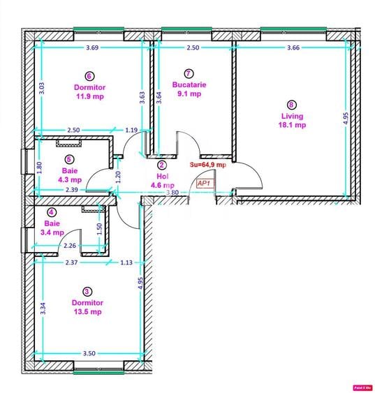 Apartament 3 camere + 64,9 mp + gradina de 34 mp - Shopping City Sibiu - 3