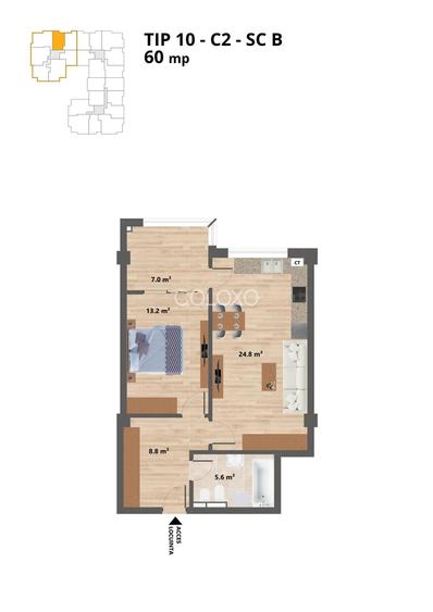 Proiect NOU -- Sun Residence -- Apartament 2 camere - TIP 10 - 60 Mp - 1