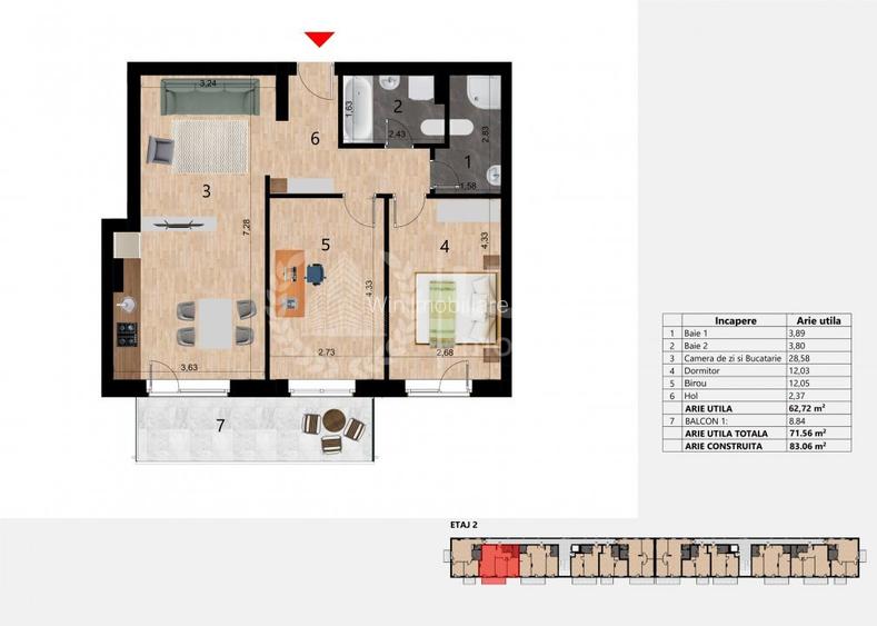 Apartament cu 3 camere | 59.83mp | Bloc nou | Etaj 1 | Garaj | Zorilor - 6