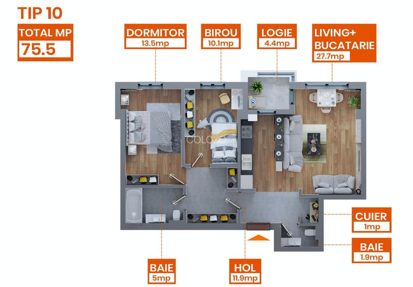 Apartament 3 Camere - Comat Towers - 75.5 Mp - Mobilat / Finalizat - 17