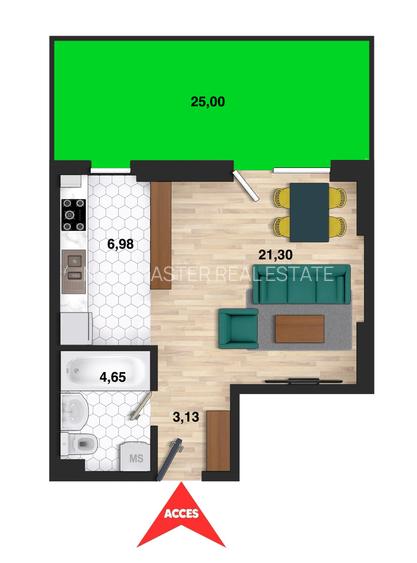 Garsoniera parter +25mp curte - 2