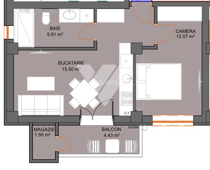 Apartament 2 camere 43 mp cu balcon lift, parcare Doamna Stanca - 6