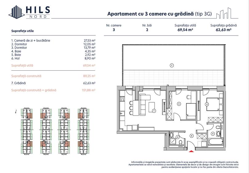 Apartament cu 3 camere cu grădină - Tip 3G - 12
