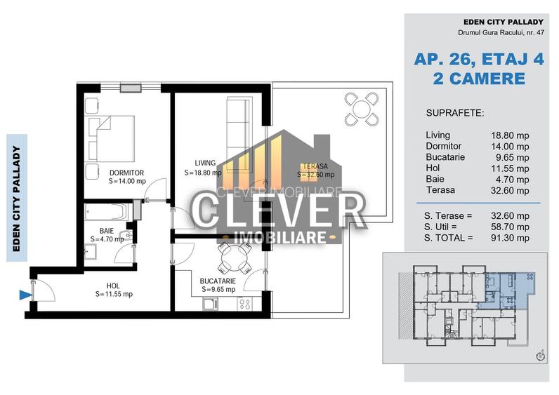 Penthouse 2 Camere Sector 3 | Terasă 33mp | Etaj 4 - 1