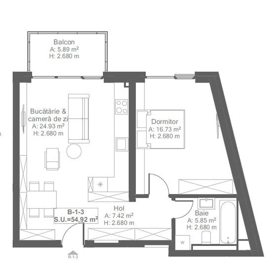 Apartament nou cu 2 camere 56 mp util - de vanzare in Scala Cetatii