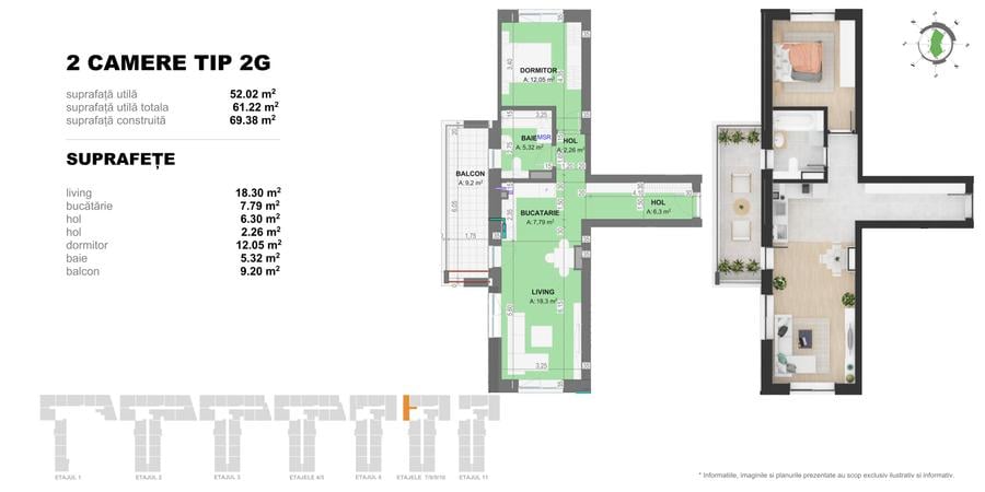 2 Camere TIP G in Complex Doi Cocosi Residence
