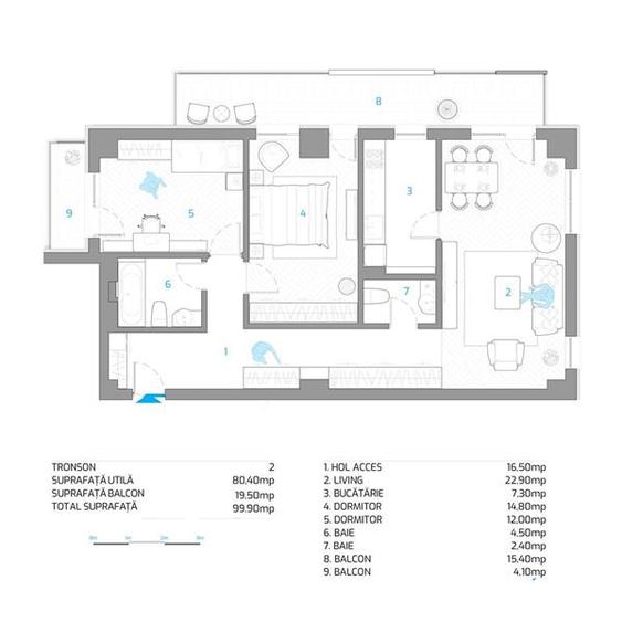 Apartament cu 3 camere, 2 bai Bloc nou Nicolina, et. intermediar