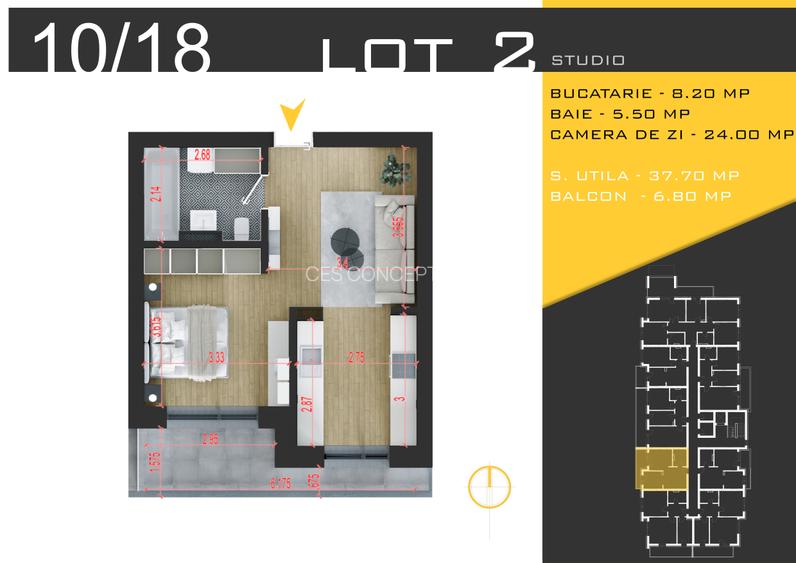 Imobil NOU construcție 2025-2026-Apartament 2 camere tip studio - 2