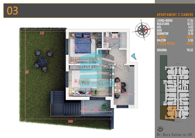 2 camere cu Gradina 70 Mp,Imobil Stil Boutique, Titan -Pallady - 4