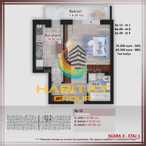Theodor Pallady -Garsoniera, decomandata, 44 mp, etaj 1/3 - 4