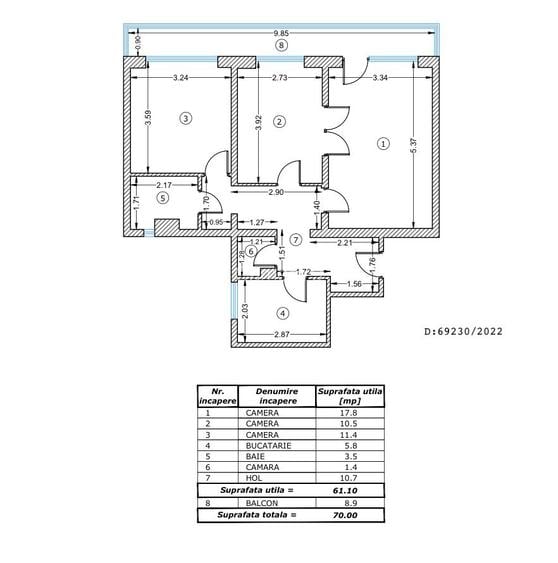 3 cam - 70mp - Valea Ialomitei - renovat - mobilat - et 6/10 - 0 comision - 2