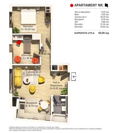 Apartament 3 camere, 69mp, zona Parcul Central  - 2