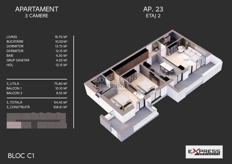 Apartament cu 3 camere de vanzare, Bloc nou,  Zona Parc Tudor Arghezi - 7