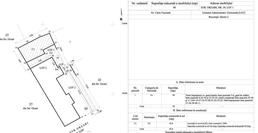 Constructie Ruina 42 mp pe strada Orzari colt Agricultori teren 90mp - 2