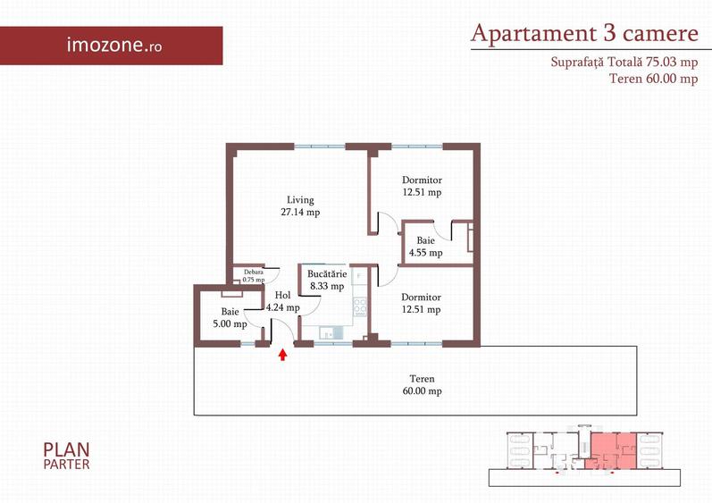 3 camere, CURTE 67 mp si 2 PARCARI proprii, 75 MP, FINISAT MODERN,  COMISION 0% - 11