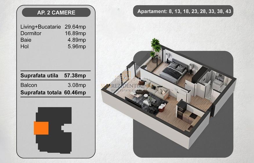 Apartament modern de vanzare, 60 mp, Top Residence, Sector 5 - 8