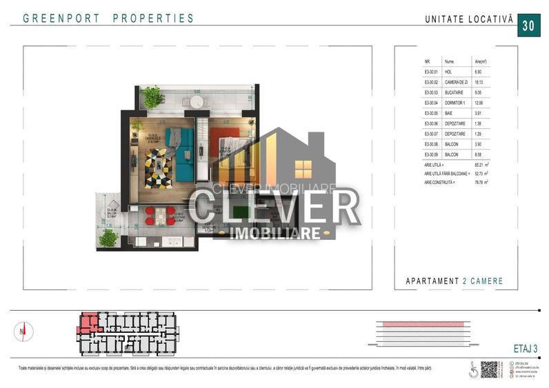 Ap 2 camere | Etaj 3 | 2 balcoane | Depozitări | Pallady - 1