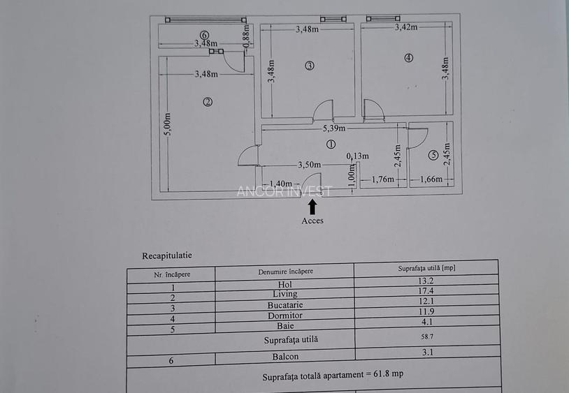 Apartament 2 camere mobilat și utilat, S=58.7 mp, Zona Zahana, Crișan - 7