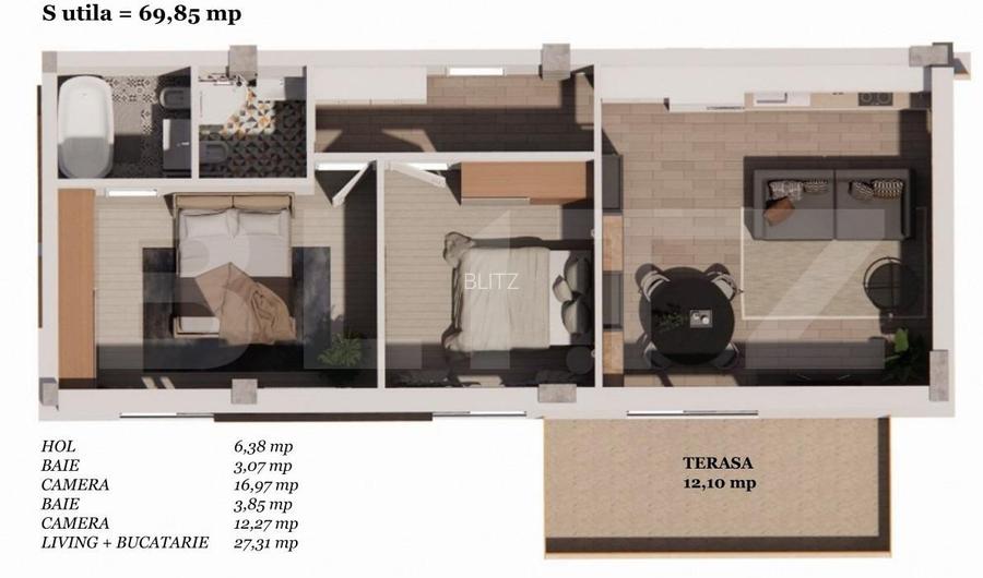 Apartament 3 camere, semifinisat, 70mp, zona Auchan - 2