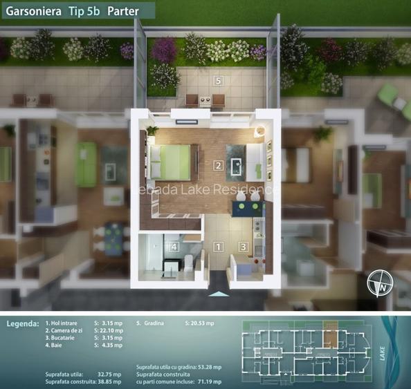 Garsoniera - Lebada Lake Residence - Vedere Lac Gradina - 1