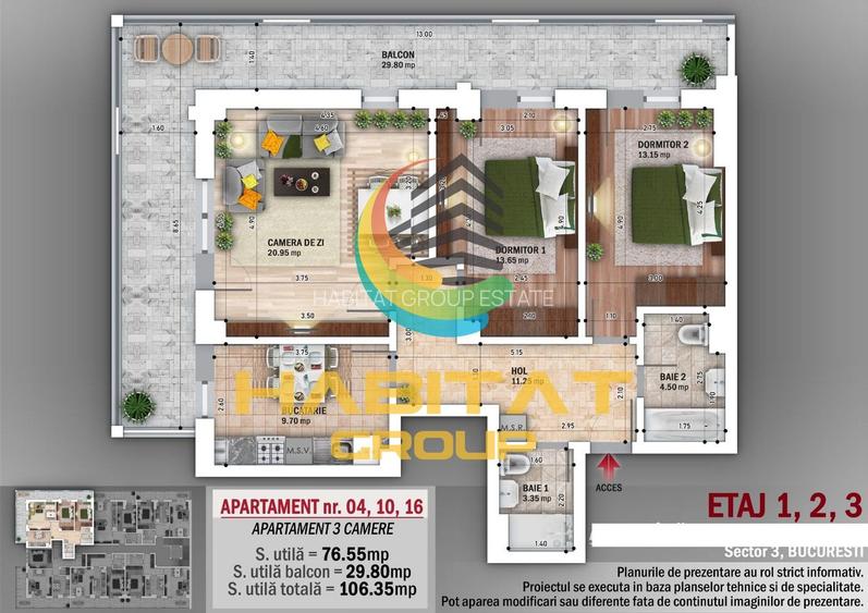 N. Grigorescu 3 camere decomandat 77 mp + terasa 30 mp - 2