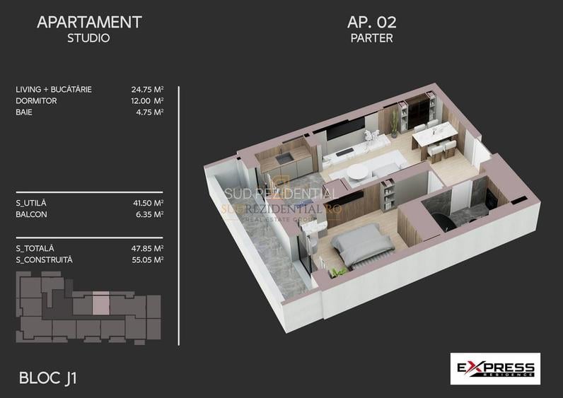 Apartament cu 2 camere de vanzare, tip studio, acces metrou, Berceni - 1
