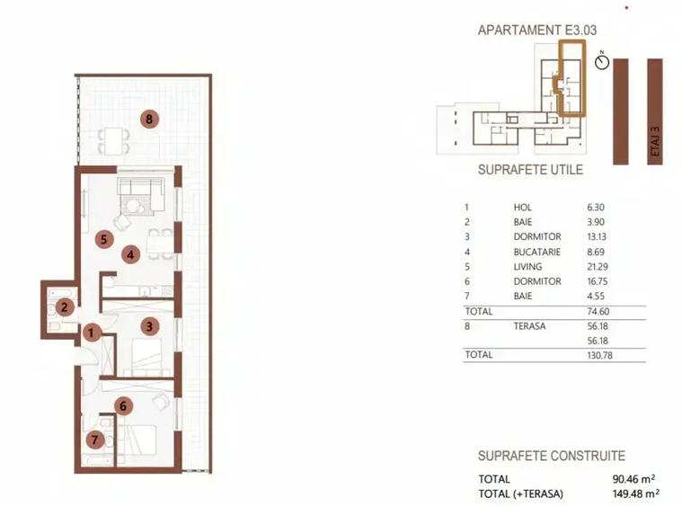 Apartament 3 camere ansamblu nou, terasa 56mp, Floreasca / Comision 0 - 8