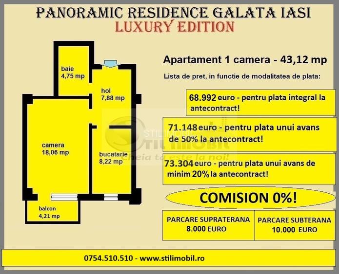 Apartament 1 camera de vanzare in Iasi, Galata, 43,12 mp, bloc nou - 2