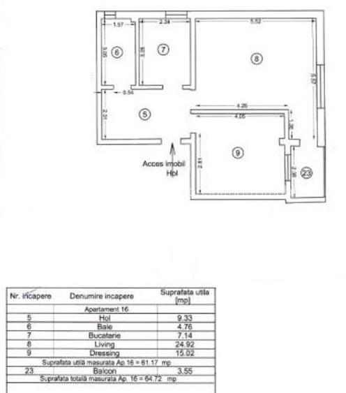 ⏩ Compozitori 2 Cam►3 Camere 64,72m² Mobilat Utilat Centrala Etaj 3 Loc Parcare - 15