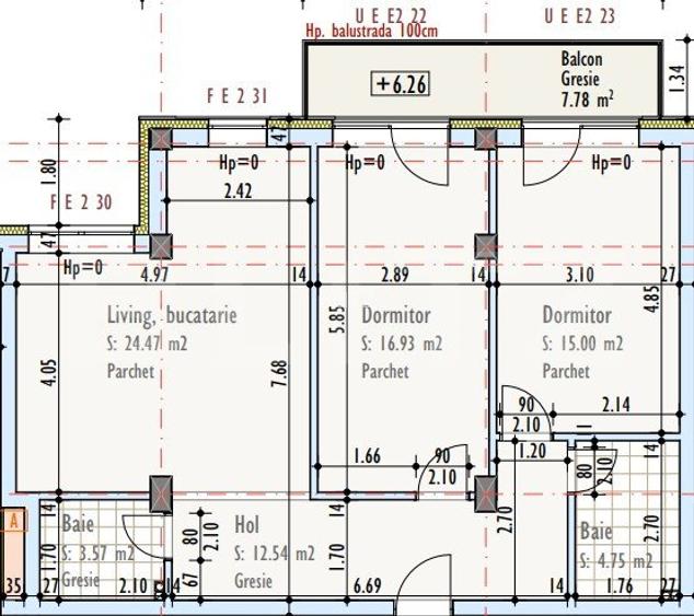 Apartament 3 camere, 2 bai, 77,26 mp, semifinisat, TVA inclus, zona Marasti - 6
