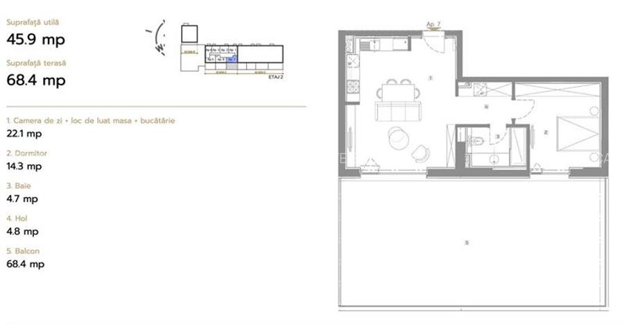 Apartament luminos 2 camere - Floreasca, terasa 70 mp - 11