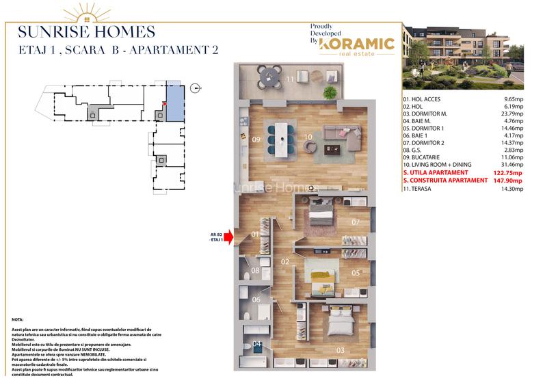 Apartament 4 camere - 122 m.p. utili + 14 m.p. balcon - 2