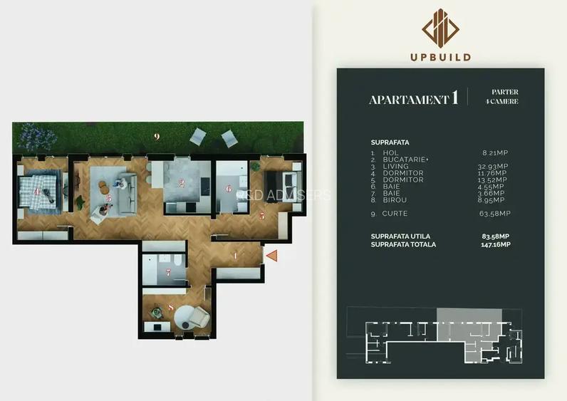 Apartament 4 Camere, Curte 63,58mp, Bloc Nou, Finisaje Premium, Comision 0% - 10
