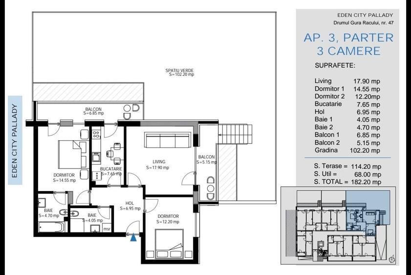 Apartament 3 camere cu GRADINA PROPRIE,Pallady,Metrou,DISCOUNT 10.000E