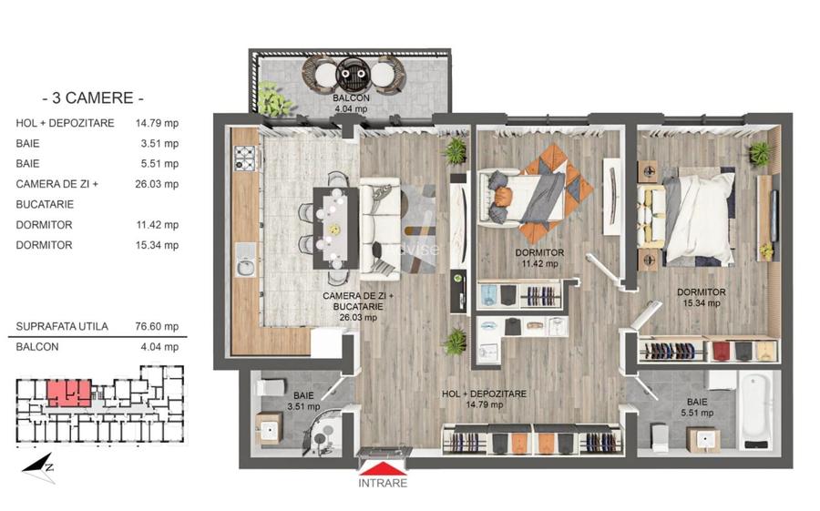 Apartament 3 camere | Finisaje Premium | Bloc Clasa A – Zona Liniștit - 3