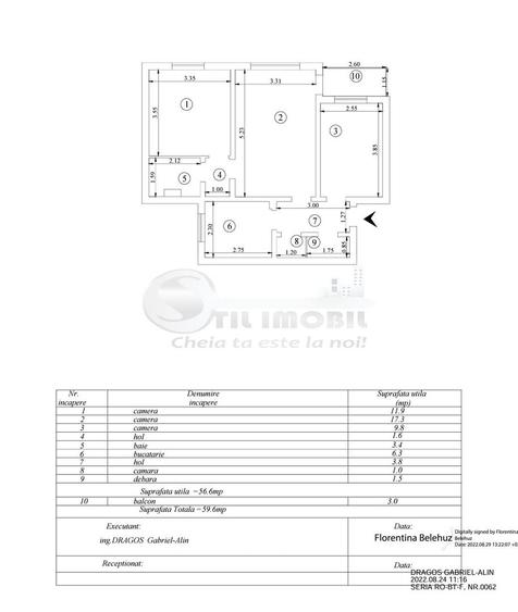 Ap 3 camere, SD, Podu Ros, et 3, 59.6 mp,mobilat si utilat- 130.000 € - 8