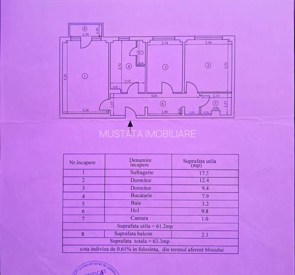 Apartament 3 camere confort 1 decomandat, Plantelor, etaj 10/10. - 2