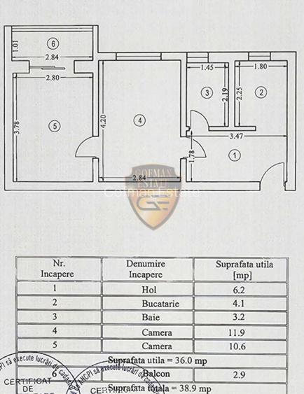 2 camere City Park Mall Tomis III, 39mp, etaj 2, semidecomandat, balcon, mobilat - 8