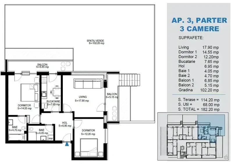 PROMO Apartament 3 camere + gradina de 102 mp, 12 min metrou Teclu - 2